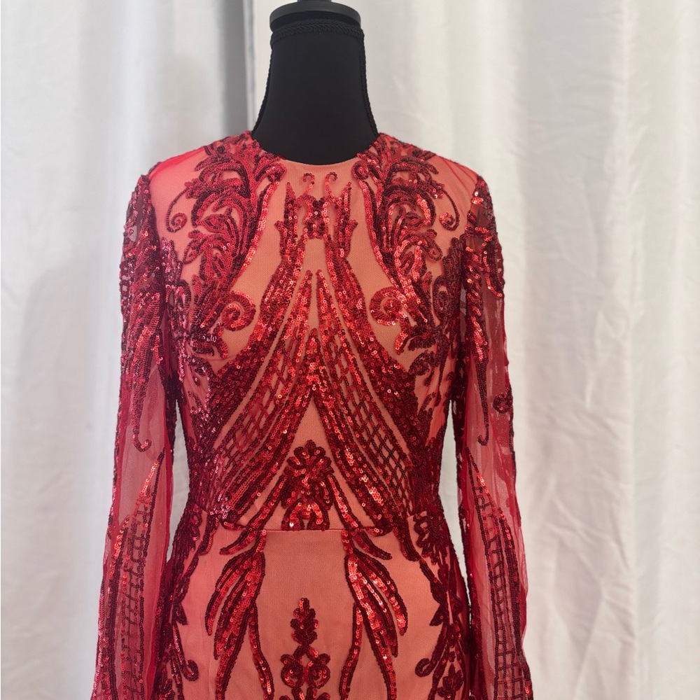 Women’s Elegant Red Sequin Embellished Dress